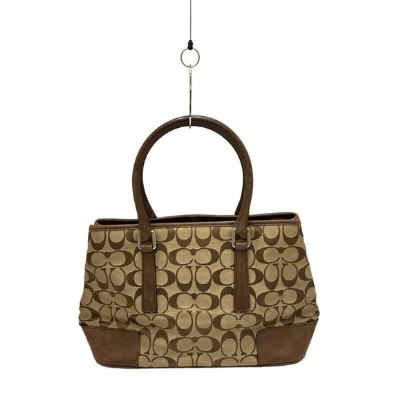 Auth COACH Signature Small Carryall 6089 Khaki Dark Brown Jacquard Leather - Picture 3 of 9